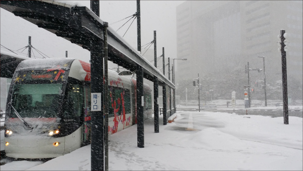 吹雪の中のライトレール